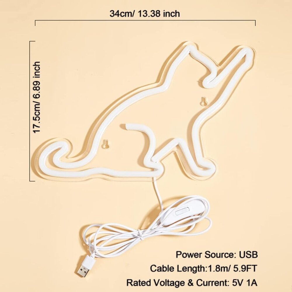 Cat LED Neon Sign Warm White USB Night Light for Kids Room Wall Decor  Gift - Picture 3 of 6